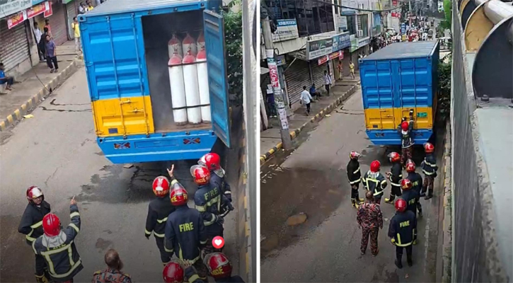কাভার্ডভ্যান ভর্তি সিলিন্ডার, লিকেজে আতঙ্ক